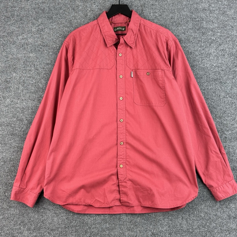 Orvis Shooting Shirt Mens XL Coral Red Quilted Shoulder Hunting Field Button Up